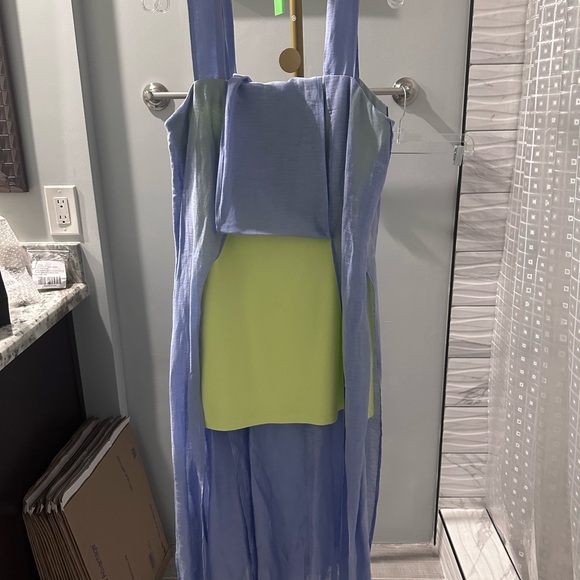 NWT By Anthropologie Lavender and Lime Square-Neck Slit Dress Sizes 6 & 8 - Picture 5 of 8